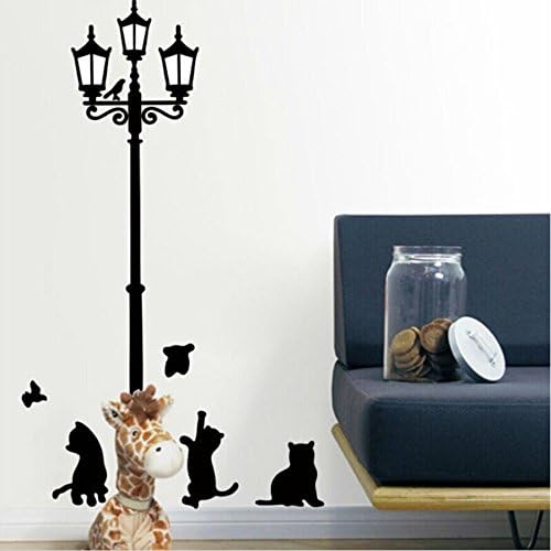 Generic PVC Cat Print Home Living Room Self Adhesive Wall Sticker 70 x 50cm Black White