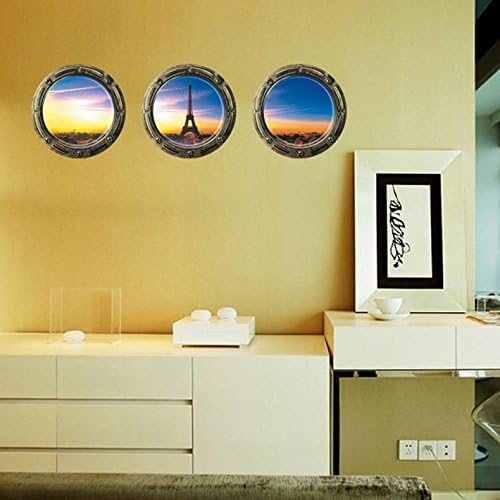 Kei Lara Trick Art Wall Sticker Window [Scenery from Round Window] Stylish Wall Sticker Removable DIY Wallpaper Sticker size 30x33 z-1-005