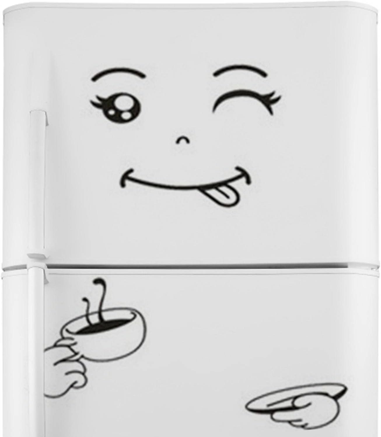 Cute Fridge Wall Sticker, Sunglasses Smile Fridge Sticker, Cute Sticker Fridge Happy Delicious Face Kitchen Fridge Wall Refrigerator Pvc Stickers Art Wall Decal Home Decor size 3x60 dz0250