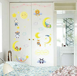 Sk7161 Cartoon diy wall sticker for kids rooms Sleeping Dreaming animals moon stars clouds decor bedroom window wardrobe door stickers-XSQ