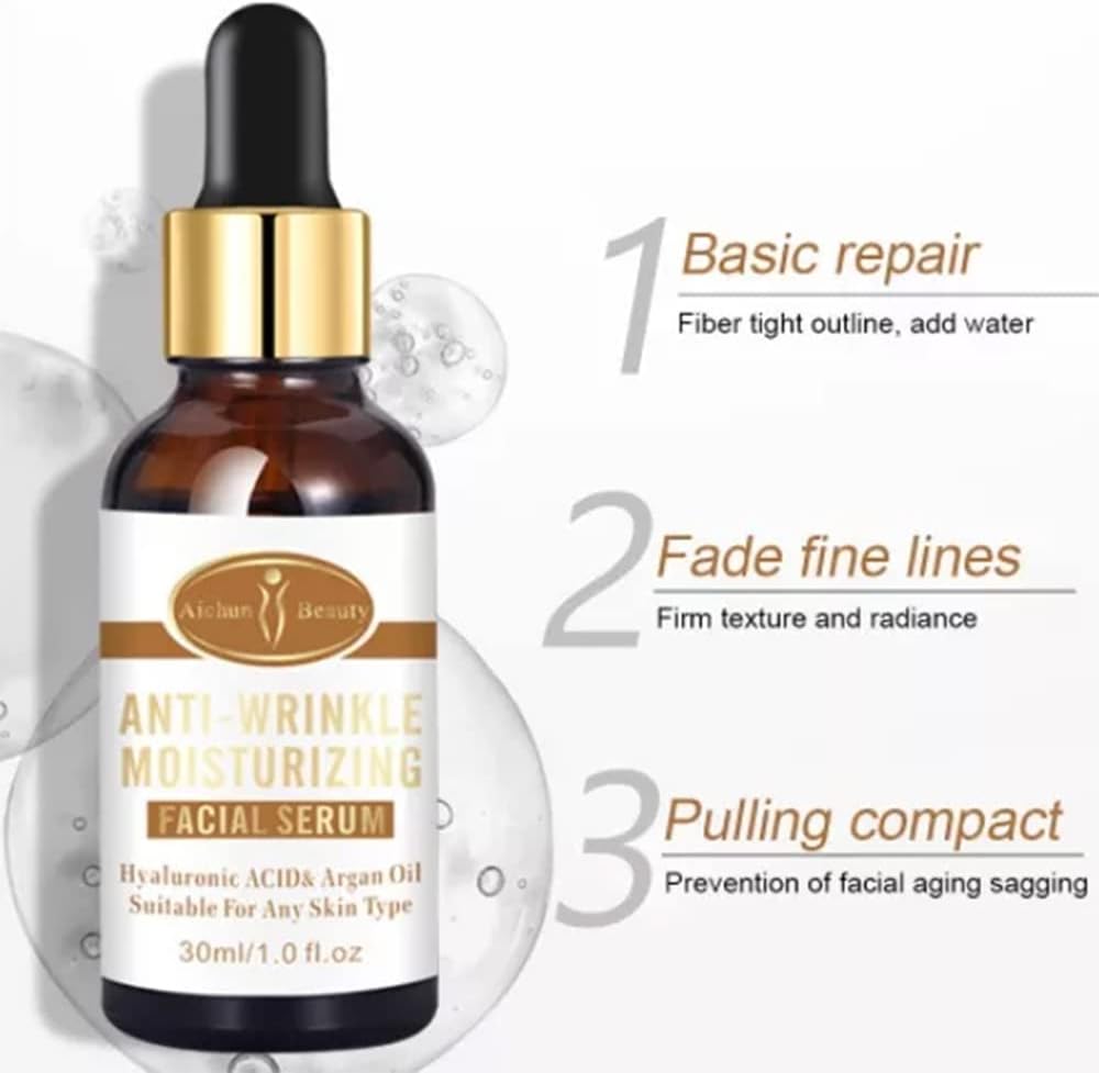 AICHUN BEAUTY Anti-Wrinkle Moisturizing Facial Serum Hyaluronic Acid Argan Oil | Suitable For Any Skin Type | 30ml | 1 fl.oz
