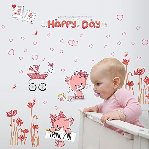 Eva Luvgreen Wallsticker Cat/ Cat Happy Day Pink Size L Wall Sticker/ Wall Sticker/ Wallpaper Sticker/ Wall Paper Sticker/ Wall Sticker/ Wall Sticker/ Bedroom Wall Sticker/ Living Room Wall Sticker size 50x70 xls7097
