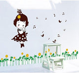 Shy Girl Birds Singing Music Notes Flowers Green Leaves Wall Decal PVC Home Sticker House Vinyl Paper Decoration WallPaper Living Room Bedroom Kitchen Art Picture DIY Murals size 50x70 mj7016b