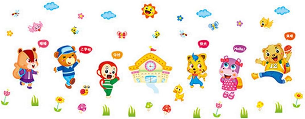 Animal Go to School Wall Stickers Removable Wall Decals Home Decor PVC Art Mural Baby Boys Girls Kids Bedroom Kitchen Decoration Wall Stickers Posters size 50x70 xls7157