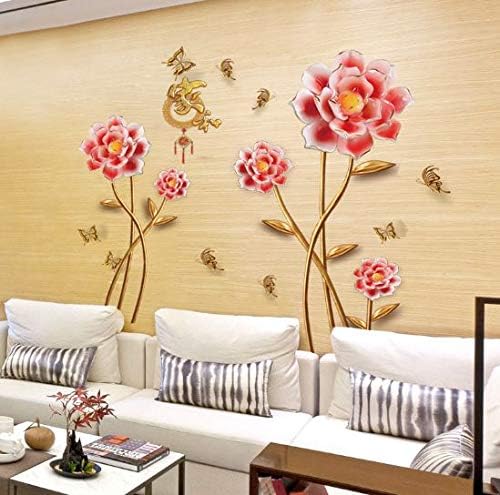 Elegant Family Harmony Pink Butterfly Love Flower Bedroom Tv Background Wall Sticker size 60x90 sk9371