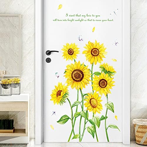 Sunflower Wall Stickers Butterfly Decals Removable Yellow Flower Butterflies Wallpaper Decor DIY Art Mural for Kids Room Bedroom Nursery Home Decoration size 50x70 ht94002