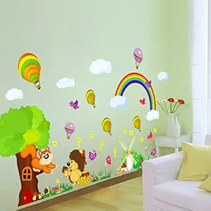 Happy Wall Sticker Landscape With Animals XL Squirrel Bird Rainbow Mill - For Children's Room / Baby Room size 60x90 ay241ab