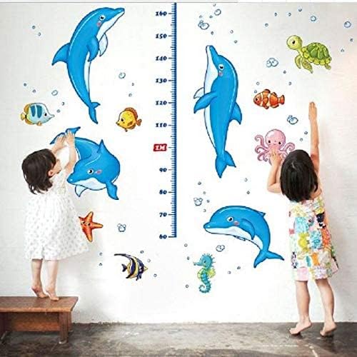 Kids room dolphin height measure wall stickers removable cartoon nursery wall decals waterproof bathroom wall decals size 50x70 Xl8368