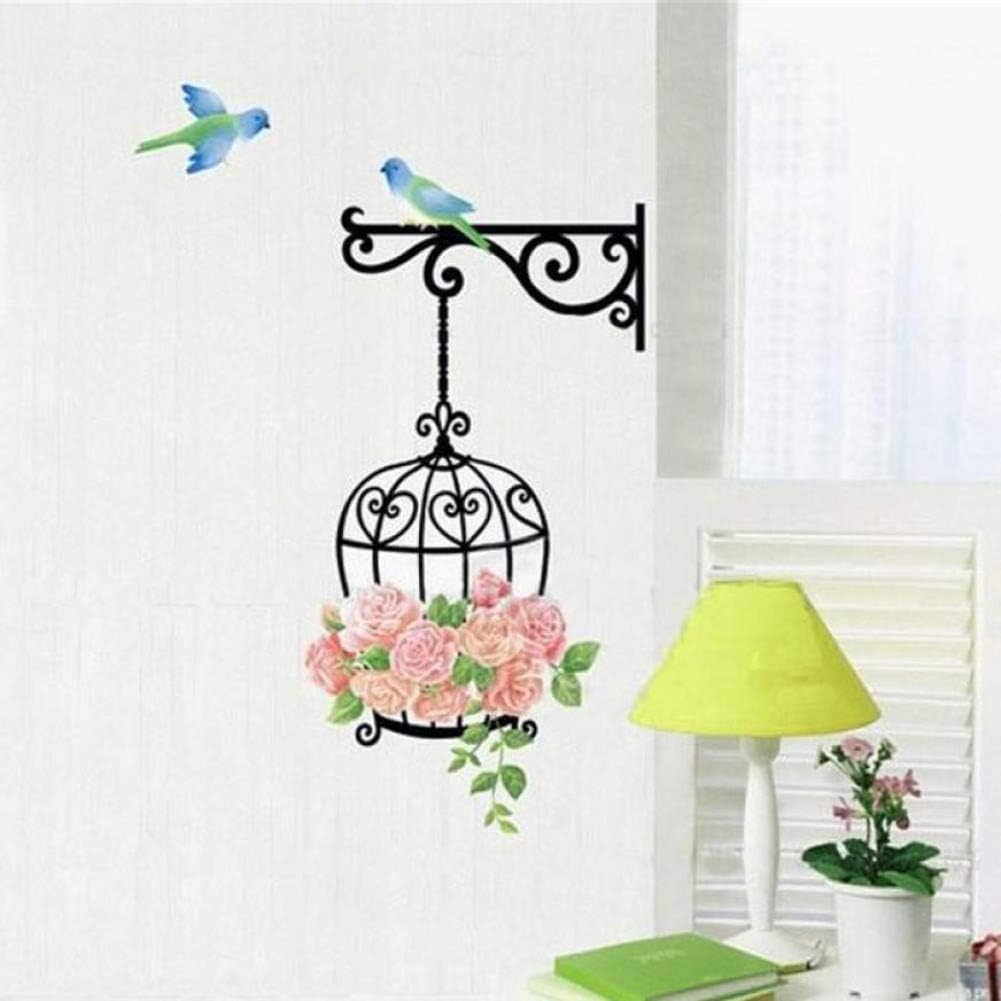 TYOLOMZ Rose Flower Birdcage Wall Sticker Flying Birds Plants Decals Adhesive Living Room Bedroom TV Wallpaper Kids Nursery Mural Decor