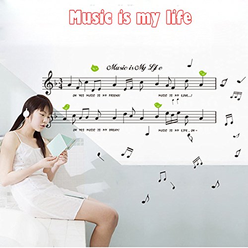 Ay7106 Music Sticker Music is My Life Theme Music Bedroom Decor & Dancing Music Note Removable Wall Sticker