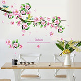 Wall Decal Pink Flowers Green Leaves Lovely Birds Home Sticker Ay7206