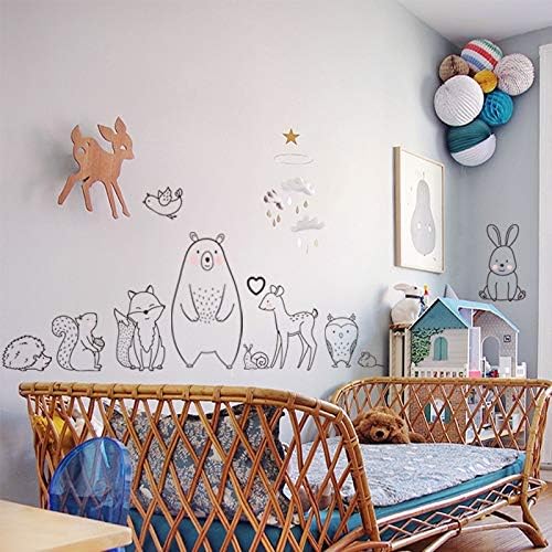 JINN-Wall Stickers - Nordic Cartoon Animal Wall Sticker Shy Bear Fox Baby Children Room Creative Nursery Decals Adhesive Home Decor Wallpaper Supply (as the picture) size 30x90 nc1034