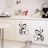 WINOMO 2 Pieces Coffee Cup Wall Stickers Removable DIY Vinyl Heart Wall Sticker for Kitchen Living Room Cafes Restaurant Wall Decoration Black size 20x45 nc125