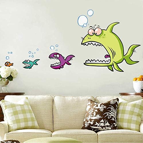 Cartoon Big Fish Eat Small Fish Wall Stickers Home Decor Living Room Bedroom DIY Art Mural Removable Wall Sticker size 50x70 xh6225