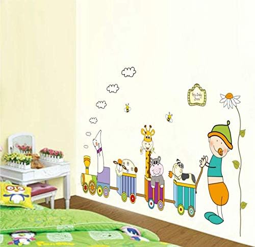 Animal Trains Kids Wall Decals Wall Stickers Peel and Stick Removable Wall Stickers for Kids Nursery Bedroom Living Room abc1034