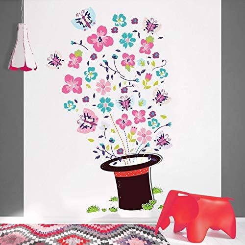 Children's vinyl wall decal: magic hat with flowers size 50x70 xh7213