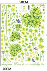 Heart Green Leaf Butterfly Wall Sticker Wall Paper Sticker Renewal Removable Stylish Cute Flower Grass Plant Butterfly Children's Room Decor Present size 50x7 am7047