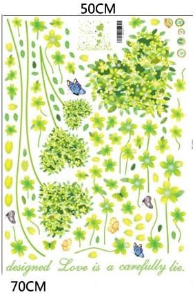 Heart Green Leaf Butterfly Wall Sticker Wall Paper Sticker Renewal Removable Stylish Cute Flower Grass Plant Butterfly Children's Room Decor Present size 50x7 am7047
