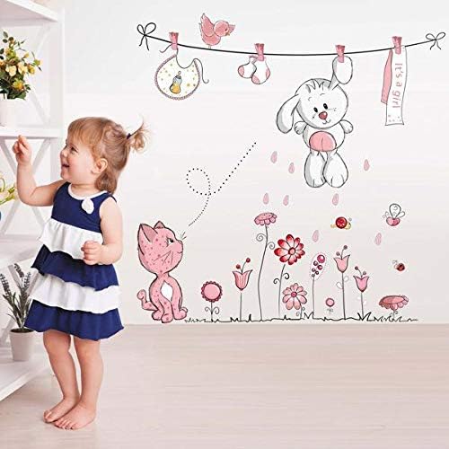 Pink Rabbit Animal Wall Stickers For Kids Rooms Children Baby Nursery Rooms Home Decor Living Room Vinyl Adhesive Wallpaper Bedroom Tile Decor