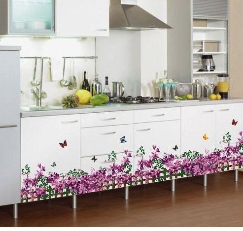 SYGA Purple Butterfly Flower Fence Skirting Line Decals Design Wall Stickers  size 50x70 ay756