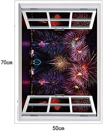 Creative 3D Aesthetic Romantic Fireworks Fake Window Living Room Bedroom Background Decoration can Remove Wall Stickers size 50x70 sk7019c