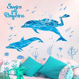 DNVEN DIY 39 inches x 32 inches Divers Swim with Dolphins Animals Wall Stickers Decals Decorations for Children Nursery Kids Room size 50x70 xls7205