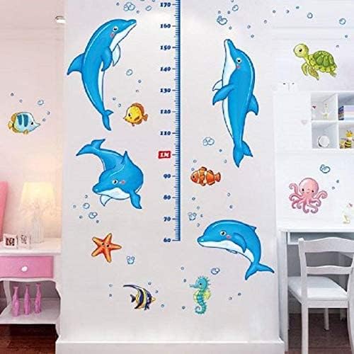 Kids room dolphin height measure wall stickers removable cartoon nursery wall decals waterproof bathroom wall decals size 50x70 Xl8368