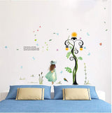 PG887 3D Color Wall Sticker Series 1- Cute Girl Under Plant Streetlight, Painting, Cartoon Character, English Alphabet Wallpaper Sticker Decoration School&Classroom
