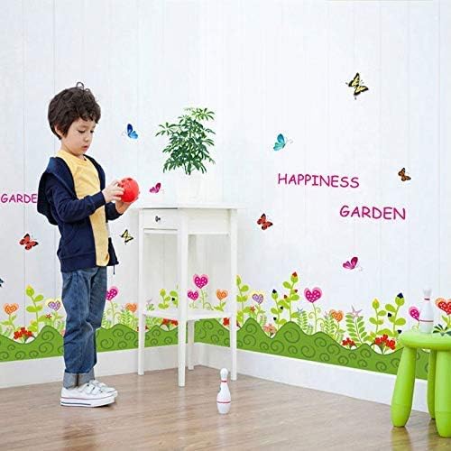 Wall Sticker Flower Grass and Butterflies Skirting Board Living Room Home Decor Removable Stickers