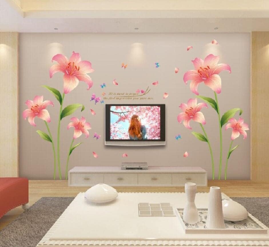 Wall Stickers Lily Pink Red Tulip Floral Flower Home Decor Lobby All Room Decal Removable  size 60x90 ay9274
