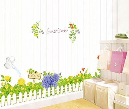 Sweet Garden Green Grass Flowers Wall Decal Home Sticker Paper Removable Living Dinning Room Bedroom Kitchen Art Picture Murals DIY Stick Girls Boys kids Nursery Baby Playroom Decoration size 50x70 ay7222