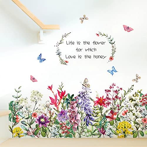 Aht94013 Garden Flowers Wall Decals Inspirational Quote Floral Wall Stickers Botanical Wall Art Living Room Bedroom Office