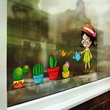 Removable wall sticker potted fresh plant living room bedroom cartoon girl wall sticker size 30x45 xh3212