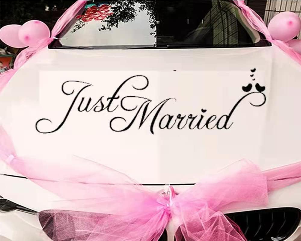 Just Married Car Decals Just Married Window Stickers Window Cling'(Black) size 30x60 dzr2025