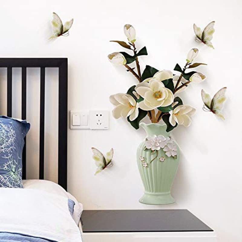 JAAMSO Royals Green Vase 3D Wall Sticker for Living Room - Floral, Nature, Garden Flowers size 50x70 sk6133
