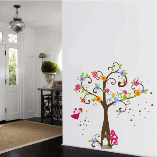 Tree Very Cute Peel Scroll Tinkle Fairy Girl DIY Removable Wall Stickers Parlor Kids Bedroom Home Decor Mural Decal JM7158