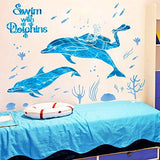 DNVEN DIY 39 inches x 32 inches Divers Swim with Dolphins Animals Wall Stickers Decals Decorations for Children Nursery Kids Room size 50x70 xls7205