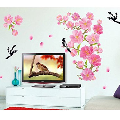 Decals Design 'Flowers and Magpie Birds Flying' Wall Sticker  size 60x90 df5089