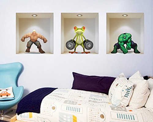 F63D 325 * 295mm Decoration 3D Wall Mural Room Cartoon PVC 3D Mural z-005 3 pieces