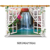 SK9020E 3D Wall stickers Waterfall Window Plant Landscape Home Decoration DIY Vinyl Decal Movie Mural Art