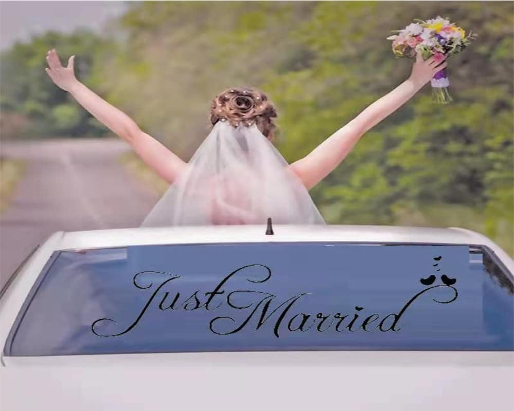 Just Married Car Decals Just Married Window Stickers Window Cling'(Black) size 30x60 dzr2025