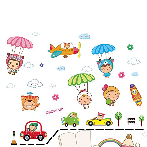 docooler Cartoon Cute Parachute Height Scale Measurement DIY Wall Wallpaper Stickers Art Decor Mural Kid's Child Room Decal size (70x50cm) xy8101