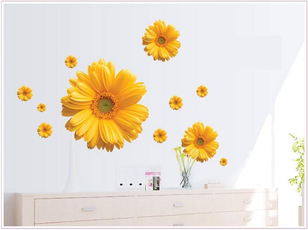 Daisy Flowers Wall Stickers Sunflower Wall Decals Yellow Red Pink Daisy Sunflower Wall Stickers Peel and Stick Removable Stickers for Nursery Kids Room Living Room (Yellow(2pcs)) size 45x60 ay6015c