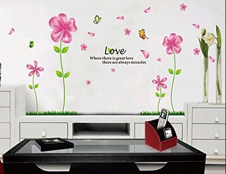 Wall Stickers - Flowers, Plants, English Letters - Stylish Wall Stickers - Alphabet Wall Decals - Perfect for Toilets, Entrances, Bedrooms, Windows, Mirrors - Cute Pink - Flowerbeds, Flower Gardens size 45x60 ay650a