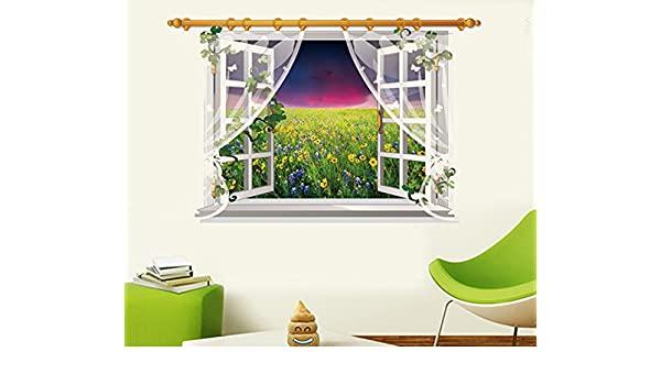 SK9020D 3D Wall Sticker Beautiful Flower Sea Wall Stickers Sunset View Vinyl Decals for Family Rooms