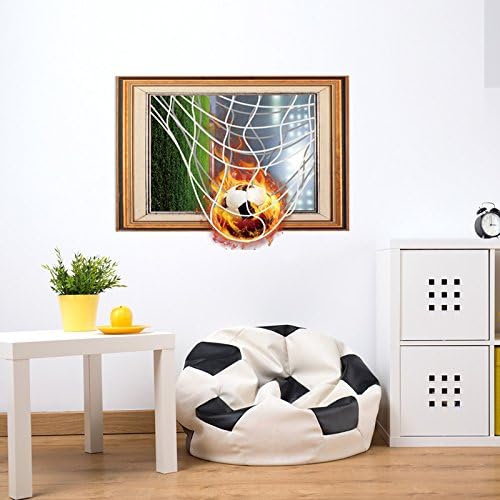 DNVEN 23 inches x 17 inches Soccer Football on Fire Break Out of The Net Fire Ball PVC Removable Wall Art Sticker Decal DIY Room Kid Boy Room Playroom Decals Stickers size 45x60 sk6062