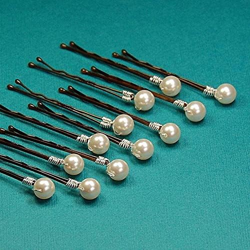6 Piece hair bob pins with white beads and silver wire