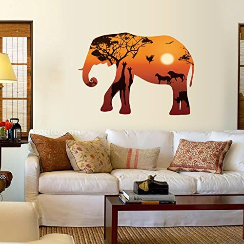DNVEN 37 inches x 27 inches DIY Elephant Silhouette with Giraffe Lions Animals Wall Stickers Decals Decorations for Children Nursery Kids Room size 60x90 hm92002