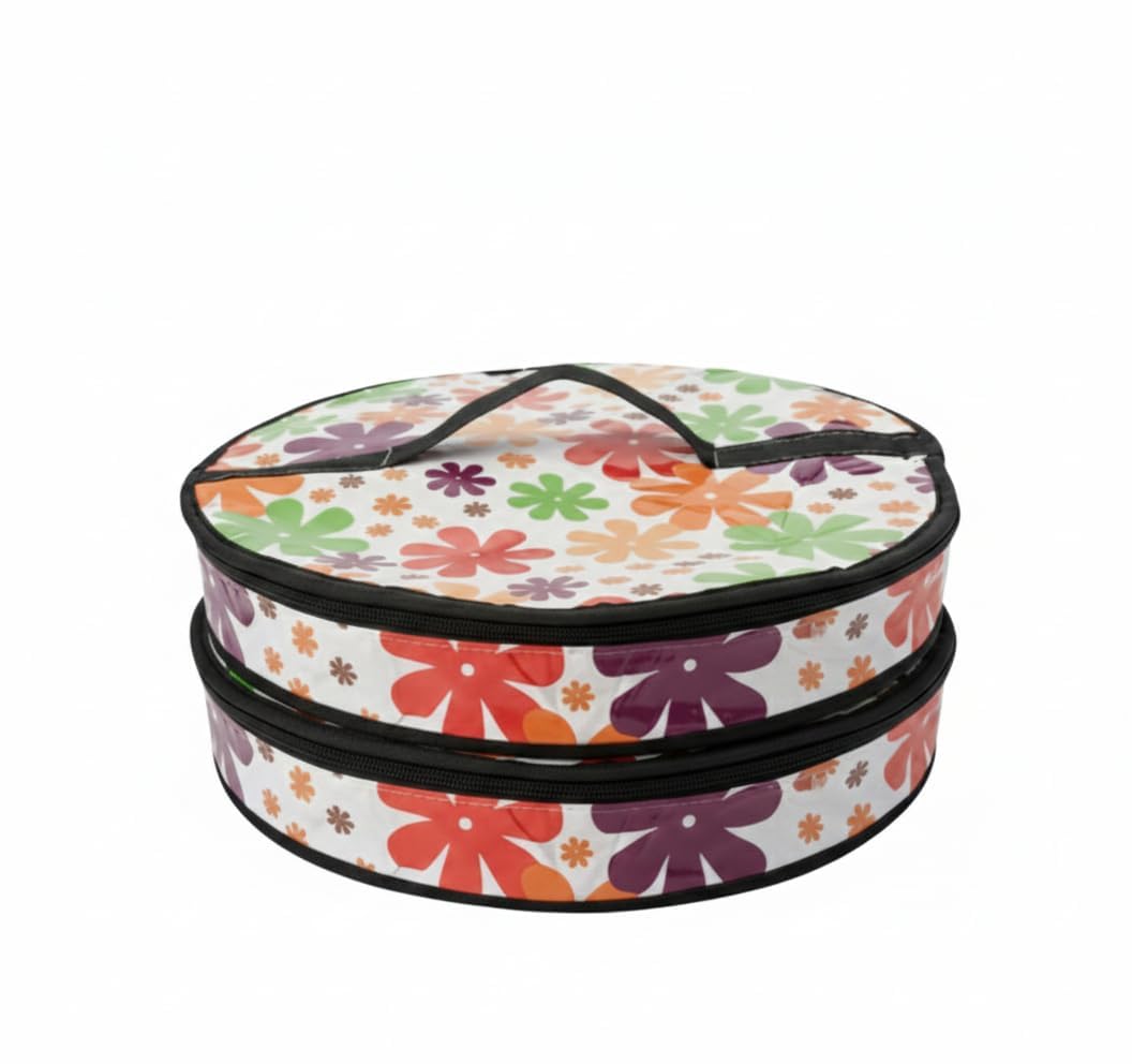 Insulated Large Cotton Roti Cover with Zipper & Handle, Thermal Chapati Storage Bag for Roti, Paratha & Naan