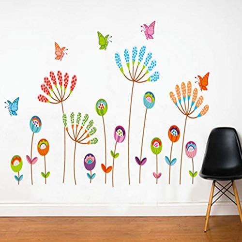 Colorful Cartoon Dandelion Wall Paper, Butterfly Flowers ， Background Wall Sticker for Home Kindergarten Decor